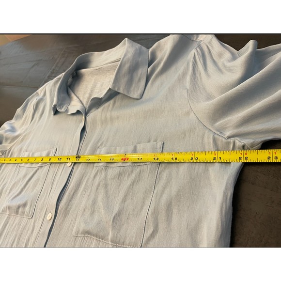 LOFT - Light Blue Mixed Media Button Up Shirt - Sz L - Picture 6 of 9